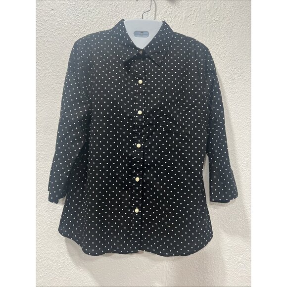 Liz Claiborne Womens Polka Dot Top Size M Black White Career Office - Picture 1 of 11